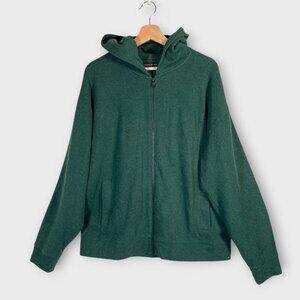 BANANA REPUBLIC Brushed Waffle Hoodie LARGE Green Full Zip Pockets Casual